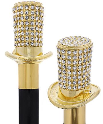 Royal Canes Gold Plated Top Hat with Swarovski Element Crystals Walking Cane w/ Black Beechwood Shaft and Gold C