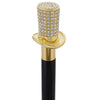 Royal Canes Gold Plated Top Hat with Swarovski Element Crystals Walking Cane w/ Black Beechwood Shaft and Gold C