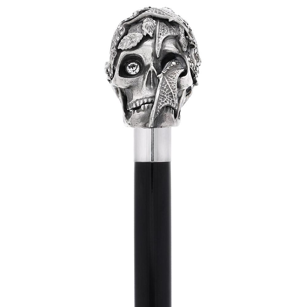 Royal Canes Silver 925r Crying Web Skull and Snakes Walking Cane w/ Black Beechwood Shaft