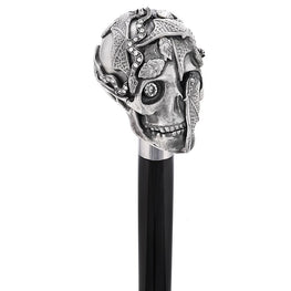 Royal Canes Silver 925r Crying Web Skull and Snakes Walking Cane w/ Black Beechwood Shaft