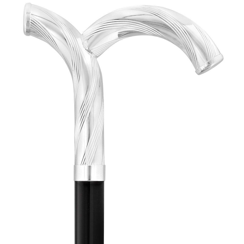 Royal Canes Silver 925r Curiously Curvaceous Fritz Walking Cane w/ Black Beechwood Shaft & Collar