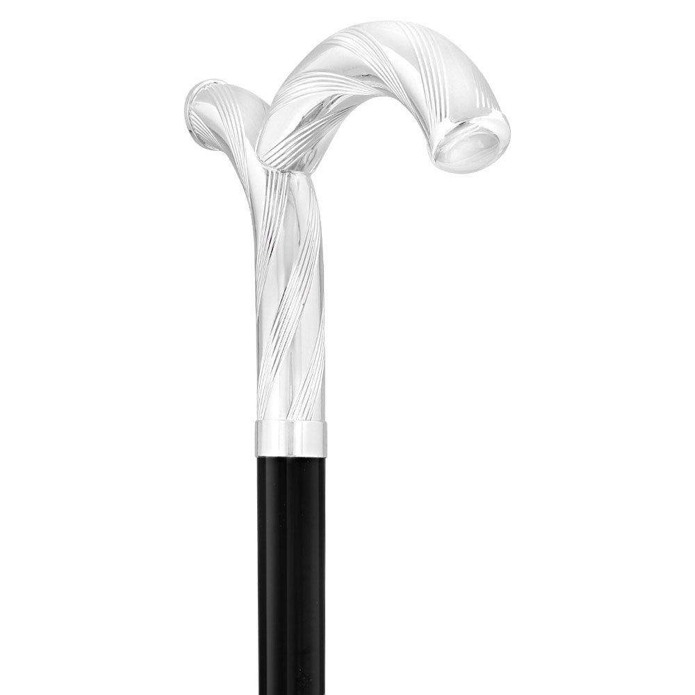 Royal Canes Silver 925r Curiously Curvaceous Fritz Walking Cane w/ Black Beechwood Shaft & Collar