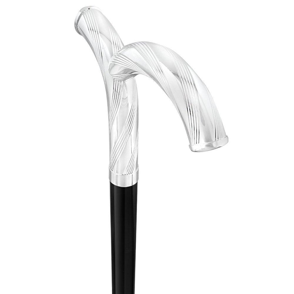 Royal Canes Silver 925r Curiously Curvaceous Fritz Walking Cane w/ Black Beechwood Shaft & Collar