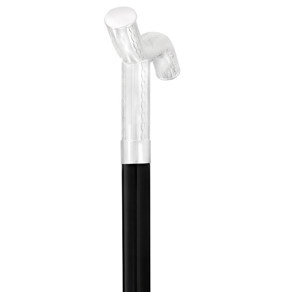 Royal Canes Silver 925r Harmoniously Poised Fritz Walking Cane w/ Black Beechwood Shaft & Collar