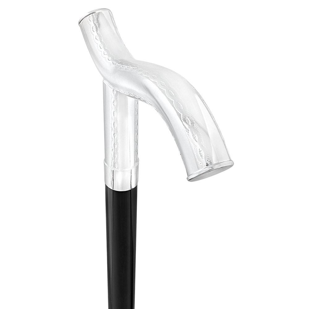 Royal Canes Silver 925r Harmoniously Poised Fritz Walking Cane w/ Black Beechwood Shaft & Collar