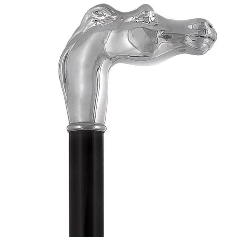 Royal Canes Silver 925r Horse Walking Cane with Black Beechwood Shaft and Collar