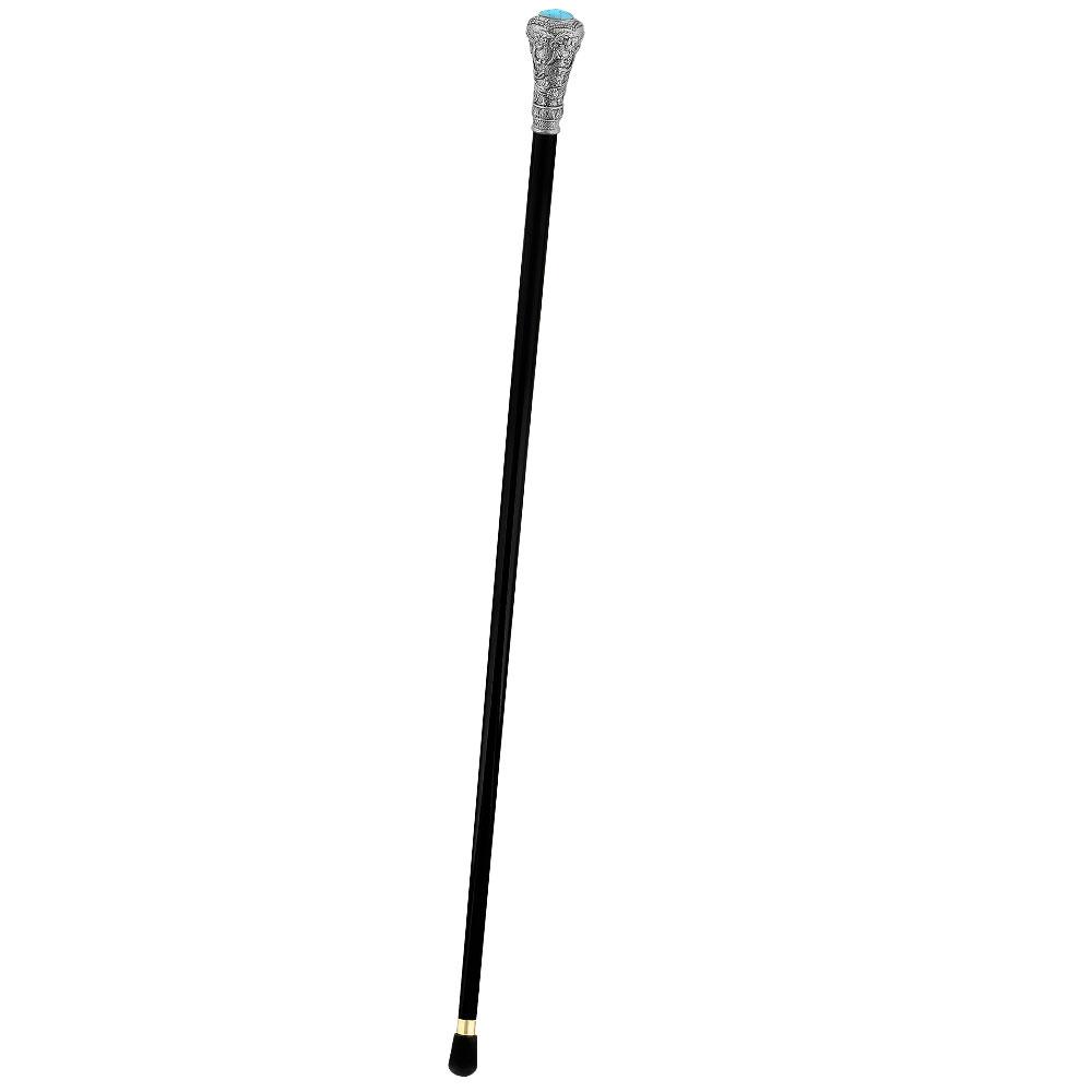 Royal Canes Silver 925r Knob Handle Walking Cane w/ Black Beechwood Shaft and Blue Stone Pillbox