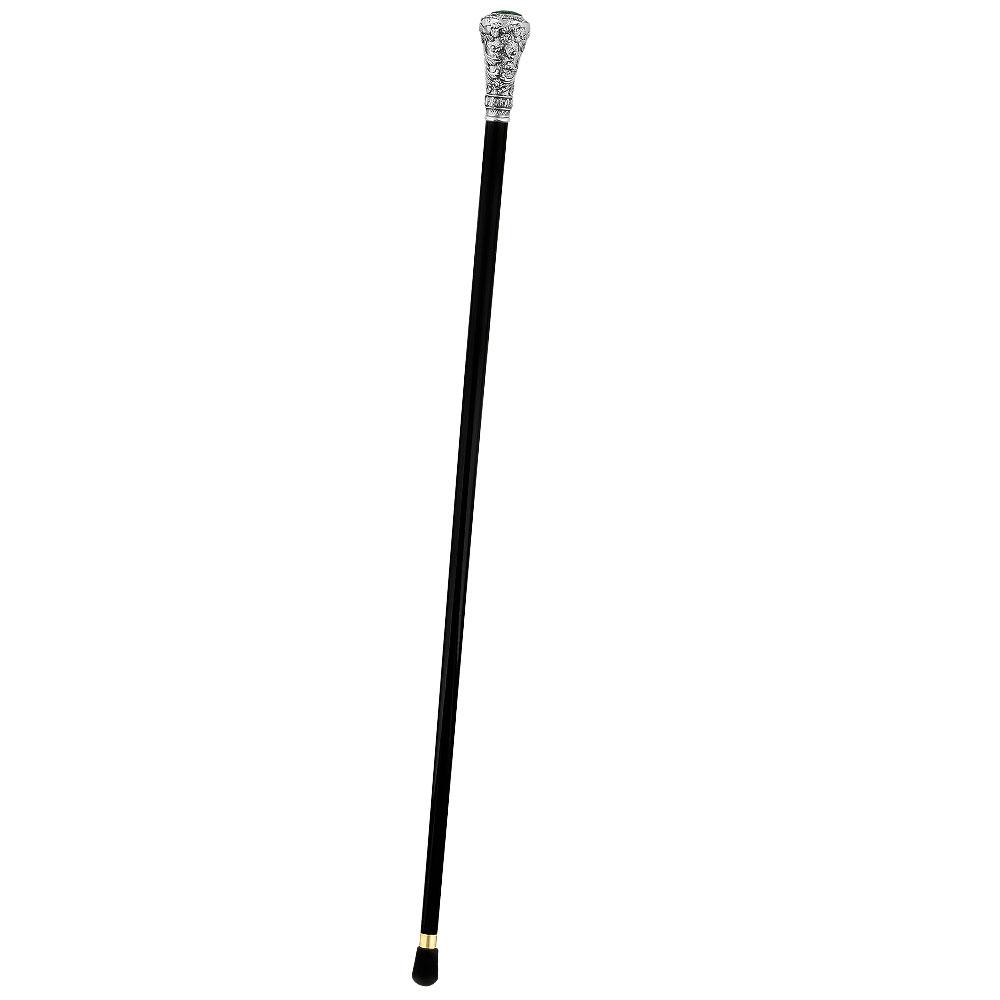 Royal Canes Silver 925r Knob Handle Walking Cane w/ Black Beechwood Shaft and Green Stone Pillbox