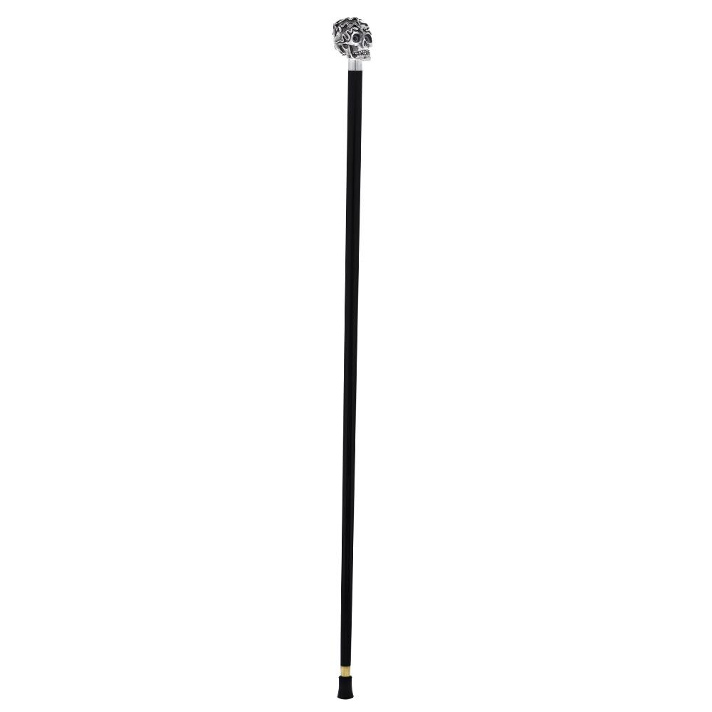 Royal Canes Silver 925r Skull and Snakes Black Crystal Walking Cane w/ Black Beechwood Shaft