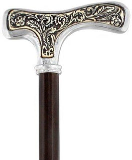 Royal Canes Silver 925r with Floral Faux Ivory Inlay Fritz Handle Walking Cane