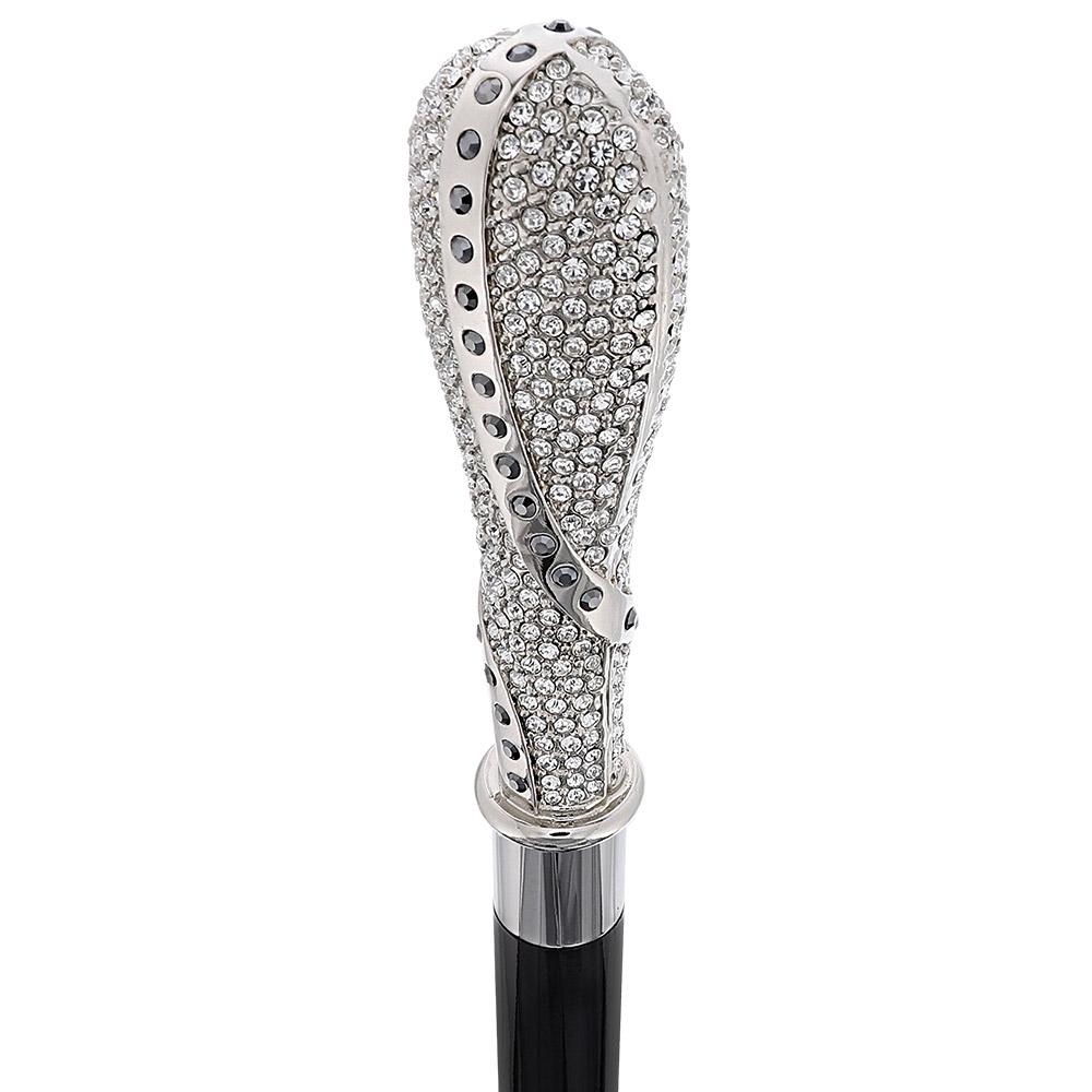Royal Canes Silver 925r with Swarovski Elements Walking Cane w/ Black Beechwood Shaft
