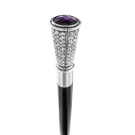 Royal Canes Swarovski Crystal Encrusted Elongated Knob Walking Stick with Purple Stone