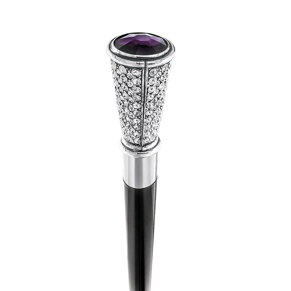 Royal Canes Swarovski Crystal Encrusted Elongated Knob Walking Stick with Purple Stone