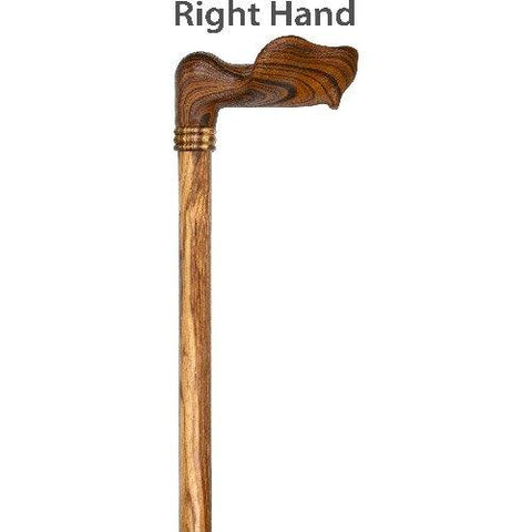 Palm Grip Walking Cane With Zebrano Wood Shaft and Wooden Collar