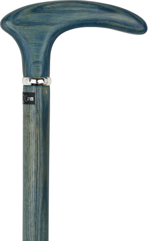 Royal Canes Aqua Blue Cosmopolitan Handle Walking Cane With Ash Wood Shaft and Silver Collar