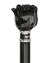 Royal Canes Black Rose Flower Knob Walking Stick With Black Beechwood Shaft and Collar