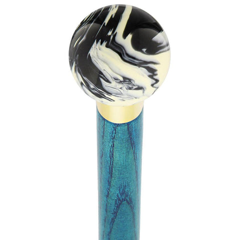 Royal Canes Black & White Cream Swirl Round Knob Cane w/ Custom Color Ash Shaft & Collar