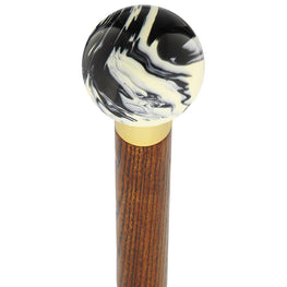 Royal Canes Black & White Cream Swirl Round Knob Cane w/ Custom Color Ash Shaft & Collar