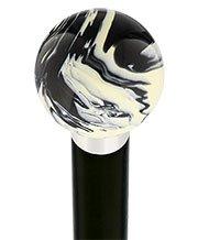 Royal Canes Black & White Cream Swirl Round Knob Cane w/ Custom Wood Shaft & Collar