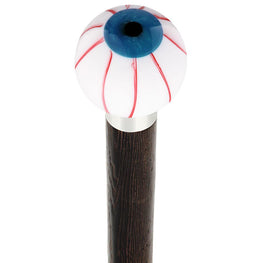 Royal Canes Blue Iris Bloodshot Eye Round Knob Cane w/ Custom Wood Shaft & Collar
