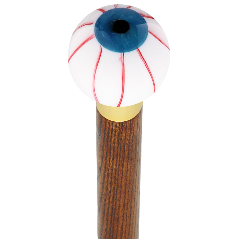 Royal Canes Blue Iris Bloodshot Eye Round Knob Cane w/ Custom Wood Shaft & Collar