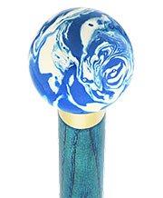 Royal Canes Blue & White Cream Swirl Round Knob Cane w/ Custom Color Ash Shaft & Collar