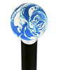 Royal Canes Blue & White Cream Swirl Round Knob Cane w/ Custom Wood Shaft & Collar