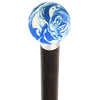 Royal Canes Blue & White Cream Swirl Round Knob Cane w/ Custom Wood Shaft & Collar