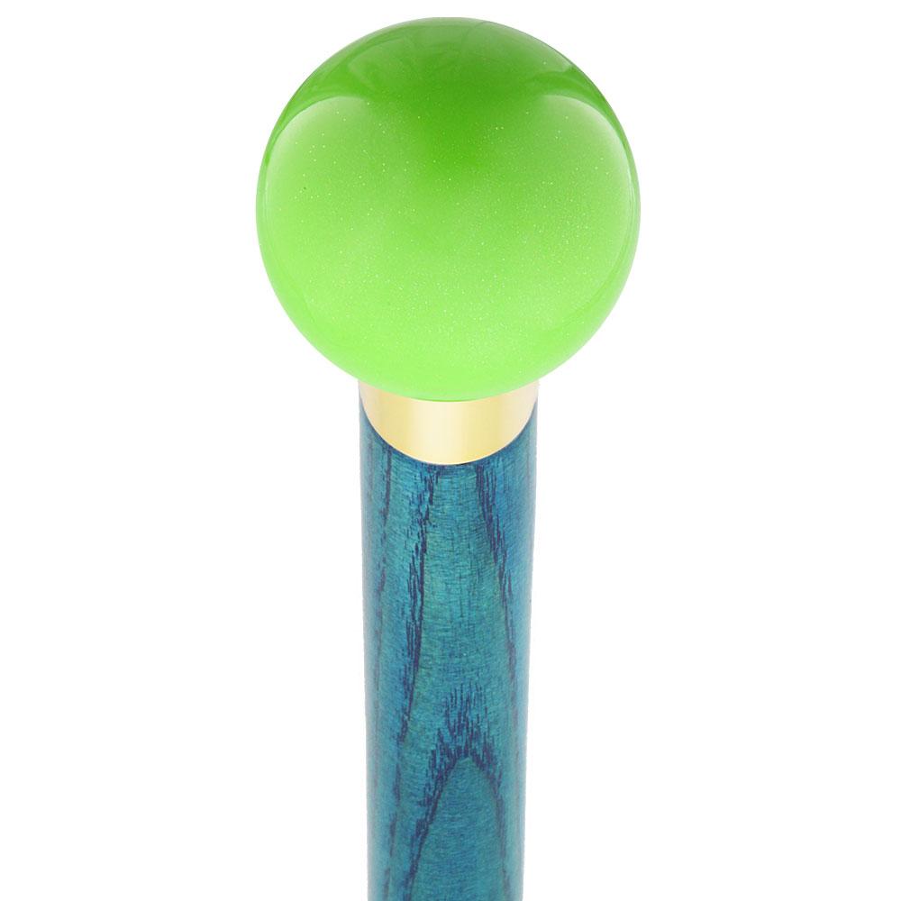 Royal Canes Green Apple Metallic Round Knob Cane w/ Custom Color Ash Shaft & Collar