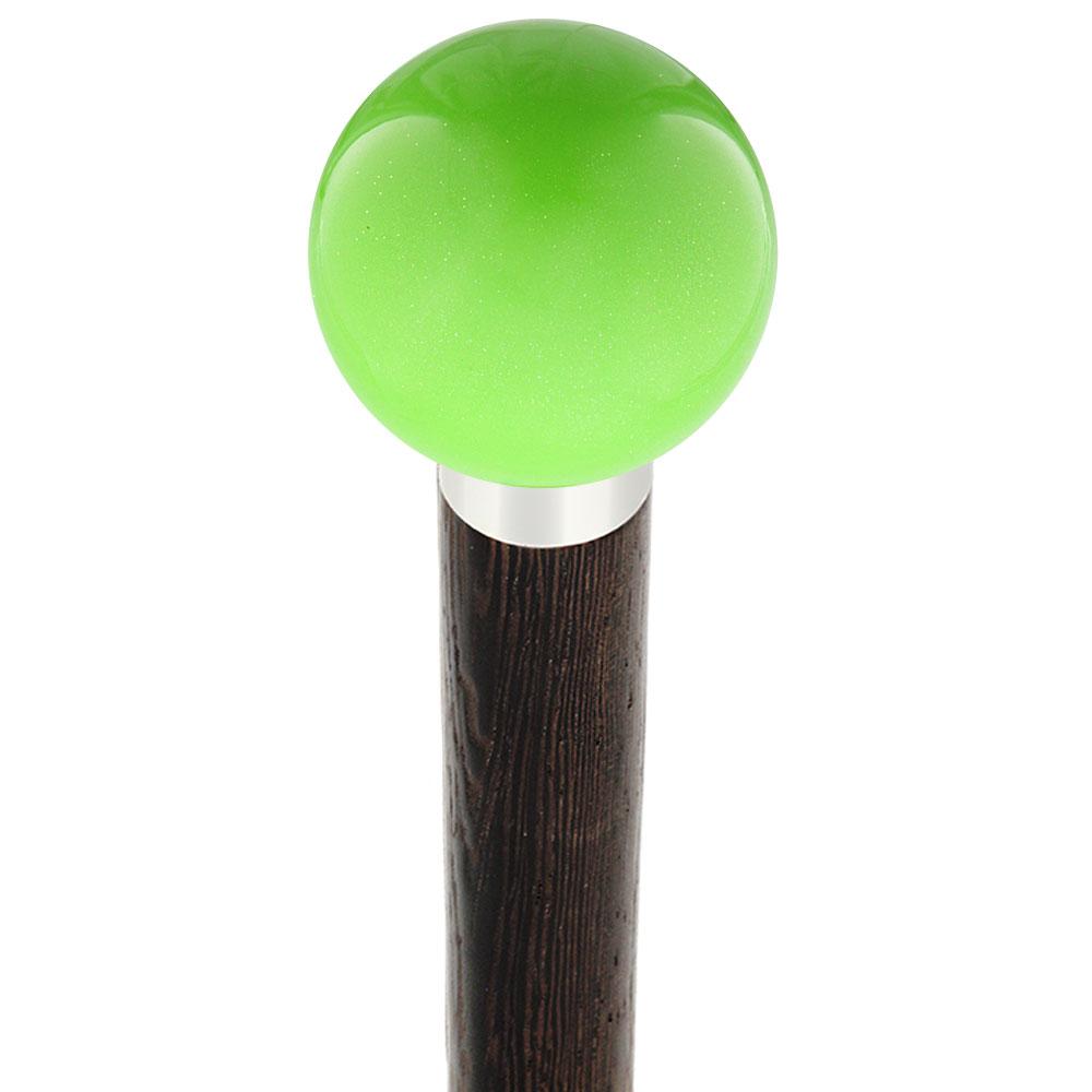 Royal Canes Green Apple Metallic Round Knob Cane w/ Custom Wood Shaft & Collar