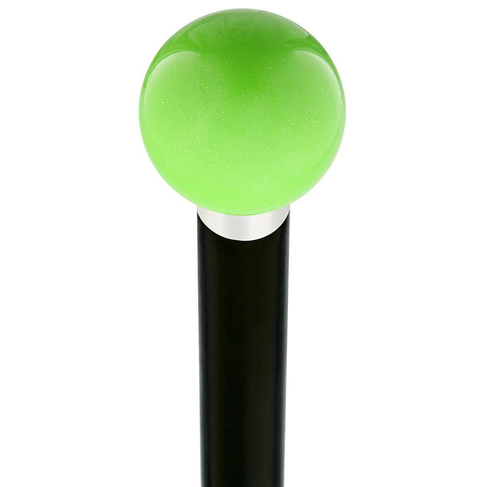 Royal Canes Green Apple Metallic Round Knob Cane w/ Custom Wood Shaft & Collar