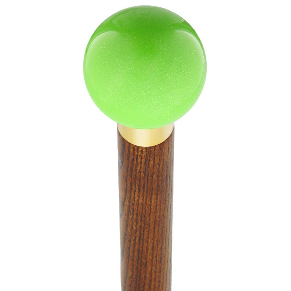 Royal Canes Green Apple Metallic Round Knob Cane w/ Custom Wood Shaft & Collar