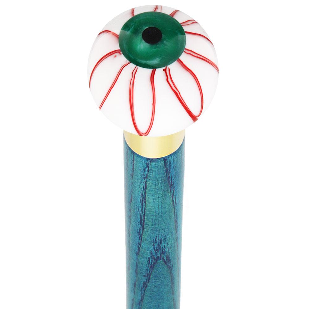Royal Canes Green Iris Bloodshot Eye Round Knob Cane w/ Custom Color Ash Shaft & Collar