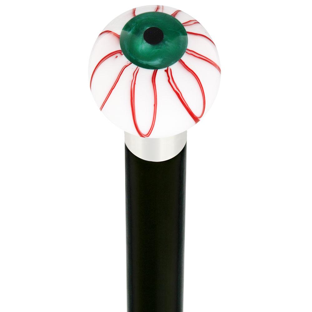 Royal Canes Green Iris Bloodshot Eye Round Knob Cane w/ Custom Wood Shaft & Collar