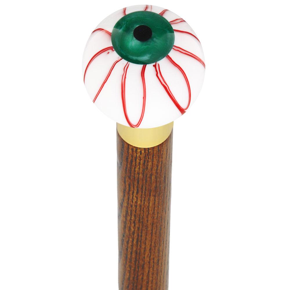 Royal Canes Green Iris Bloodshot Eye Round Knob Cane w/ Custom Wood Shaft & Collar