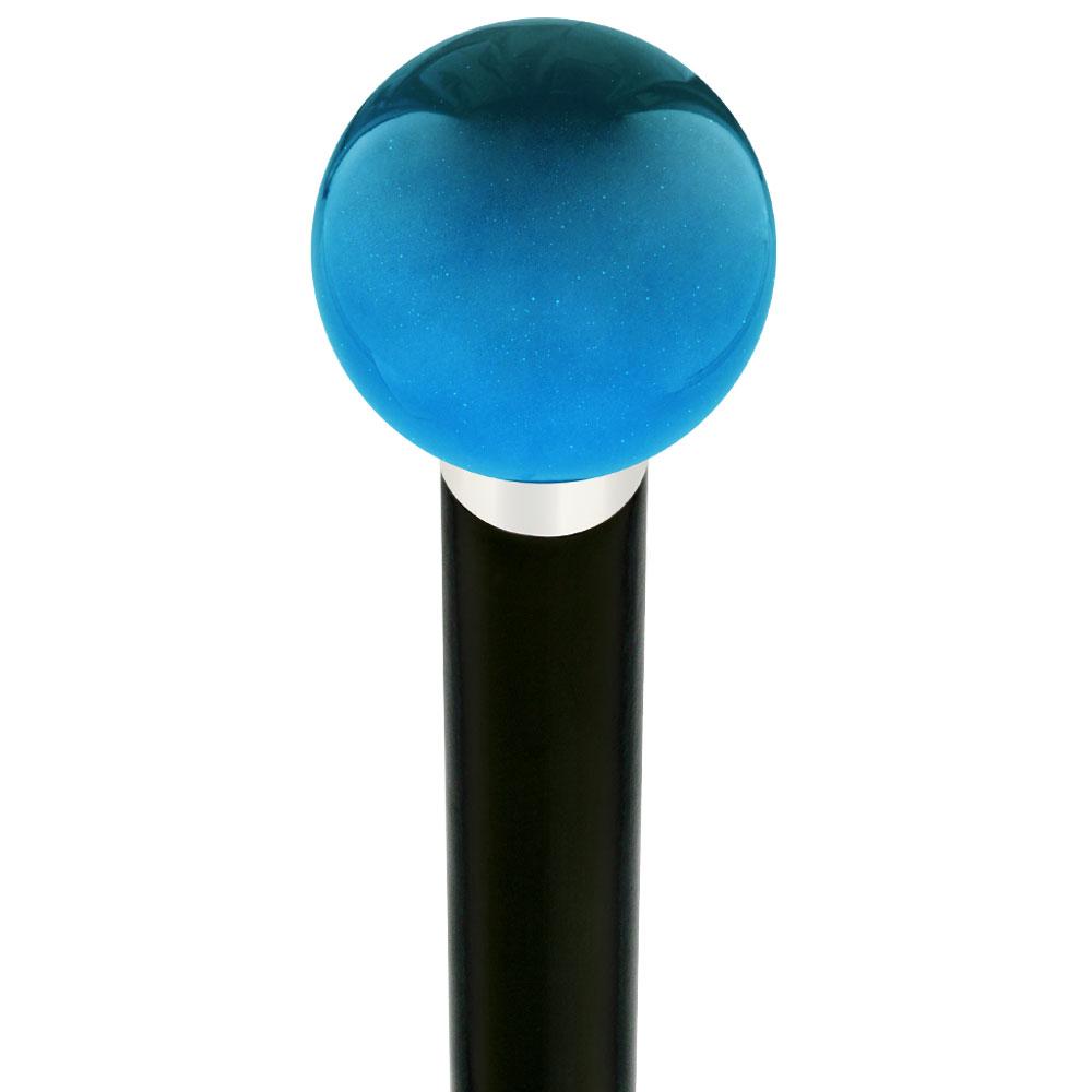 Royal Canes Ocean Blue Metallic Round Knob Cane w/ Custom Wood Shaft & Collar