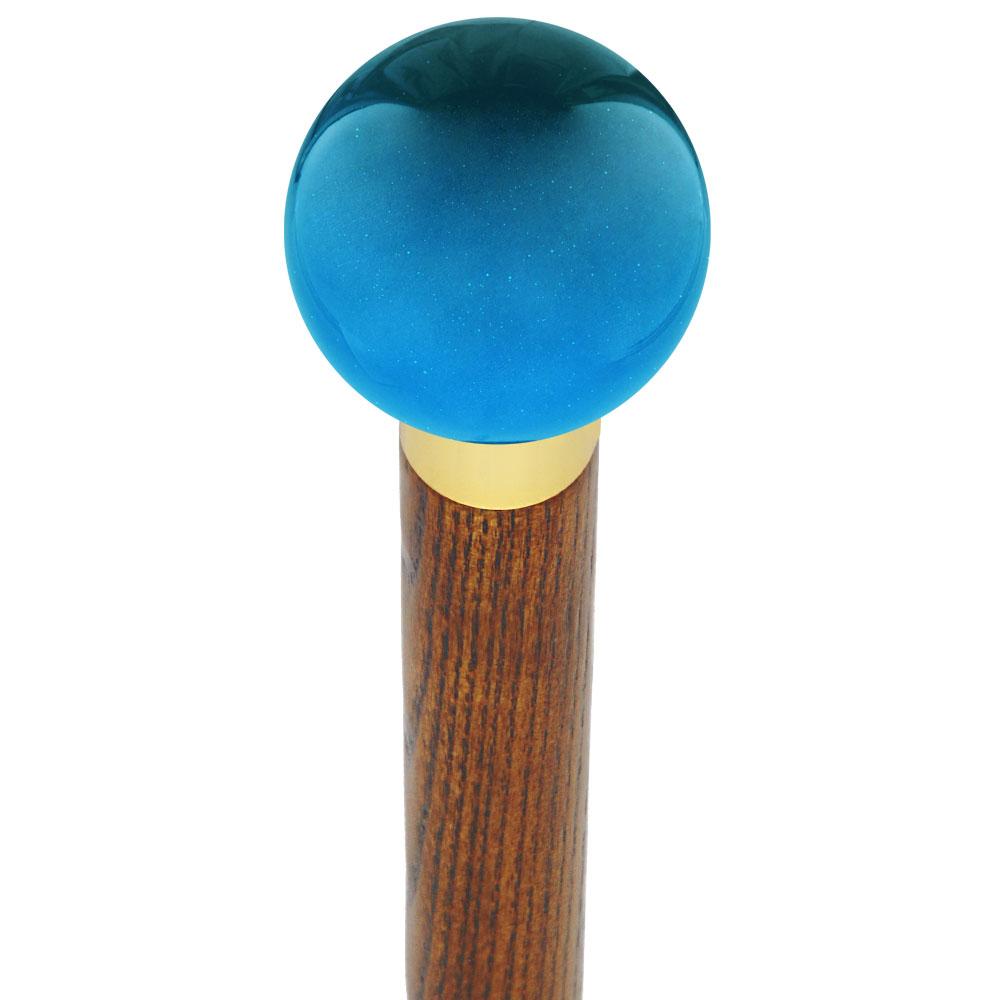 Royal Canes Ocean Blue Metallic Round Knob Cane w/ Custom Wood Shaft & Collar