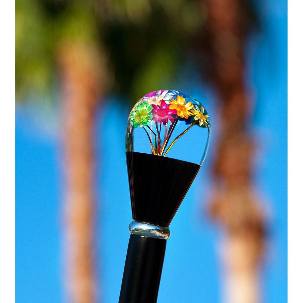 Royal Canes Real Dried Flower Clear Lucite Knob Handle Walking Stick With Black Beechwood Shaft - Silver Collar