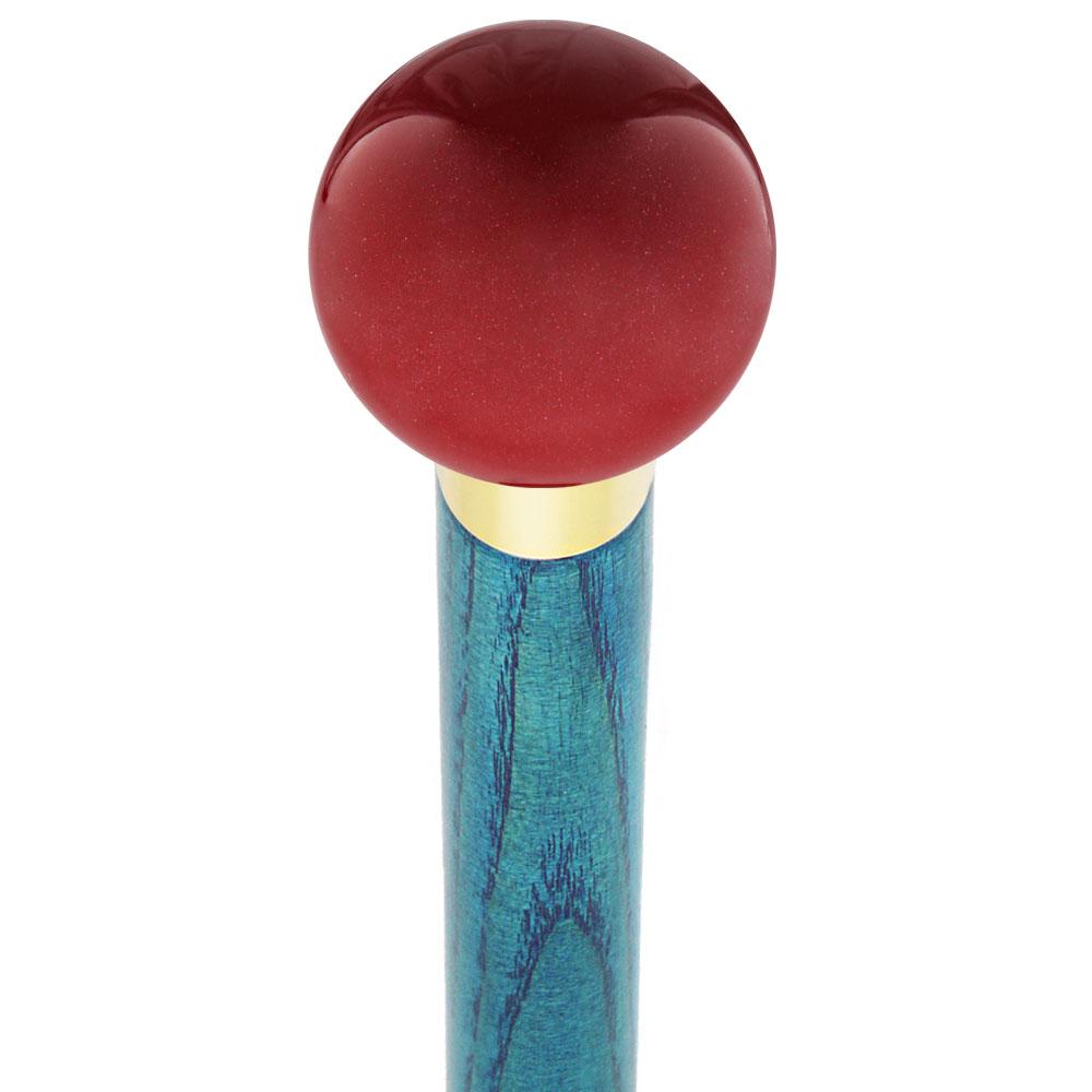 Red Candy Metallic Round Knob Cane w/ Custom Color Ash Shaft & Collar