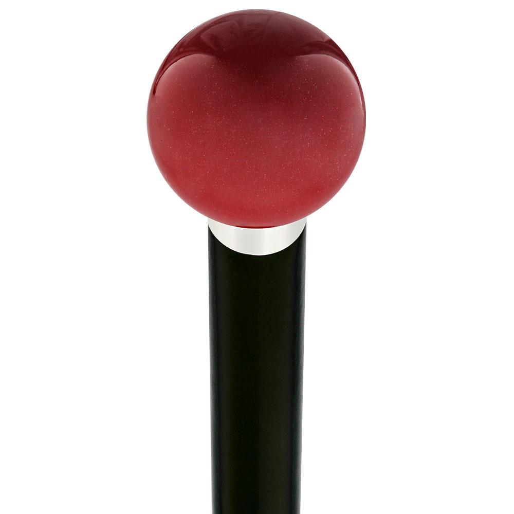 Royal Canes Red Candy Metallic Round Knob Cane w/ Custom Wood Shaft & Collar