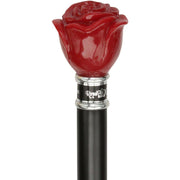 Royal Canes Red Rose Flower Knob Walking Stick With Black Beechwood Shaft and Collar