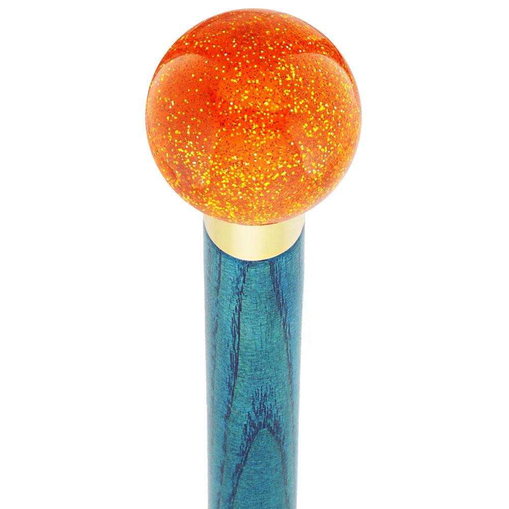 Royal Canes Sparkling Amber Round Knob Cane w/ Custom Color Ash Shaft & Collar