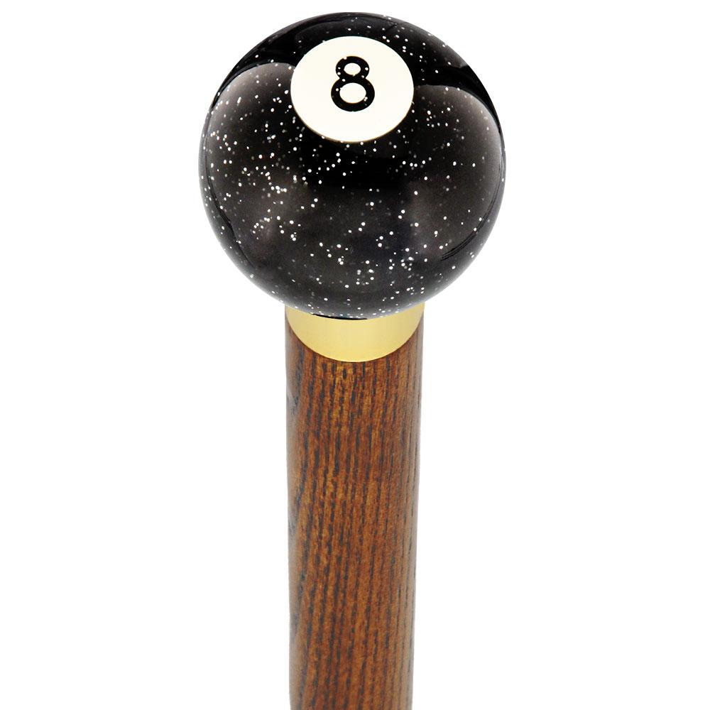 Royal Canes 8 Ball Black Sparkle Round Knob Cane w/ Custom Wood Shaft & Collar