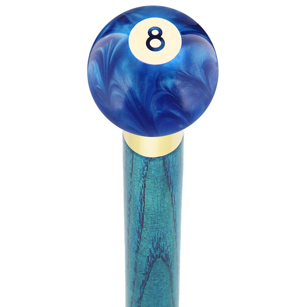 Royal Canes 8 Ball Blue Pearl Round Knob Cane w/ Custom Color Ash Shaft & Collar
