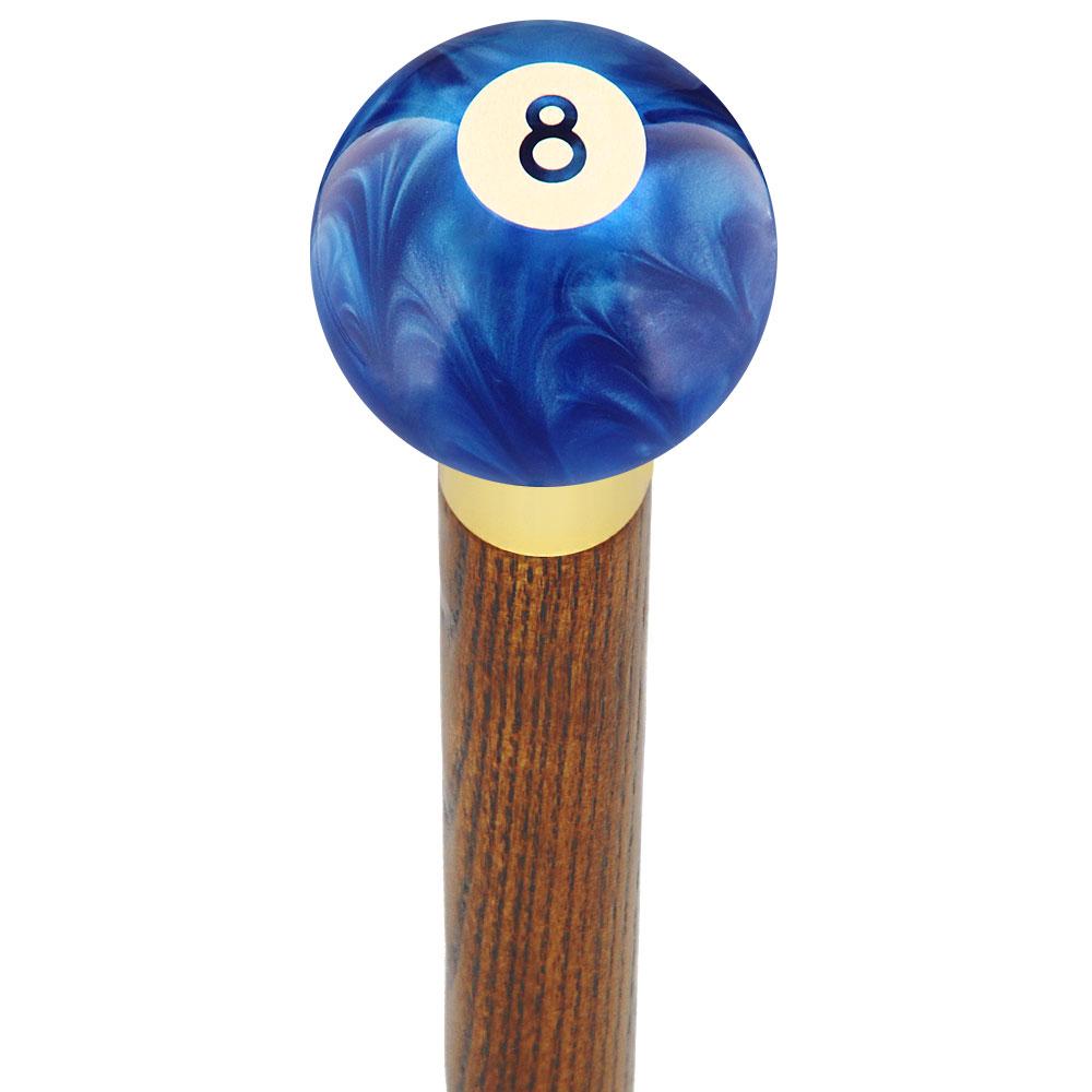 Royal Canes 8 Ball Blue Pearl Round Knob Cane w/ Custom Color Ash Shaft & Collar