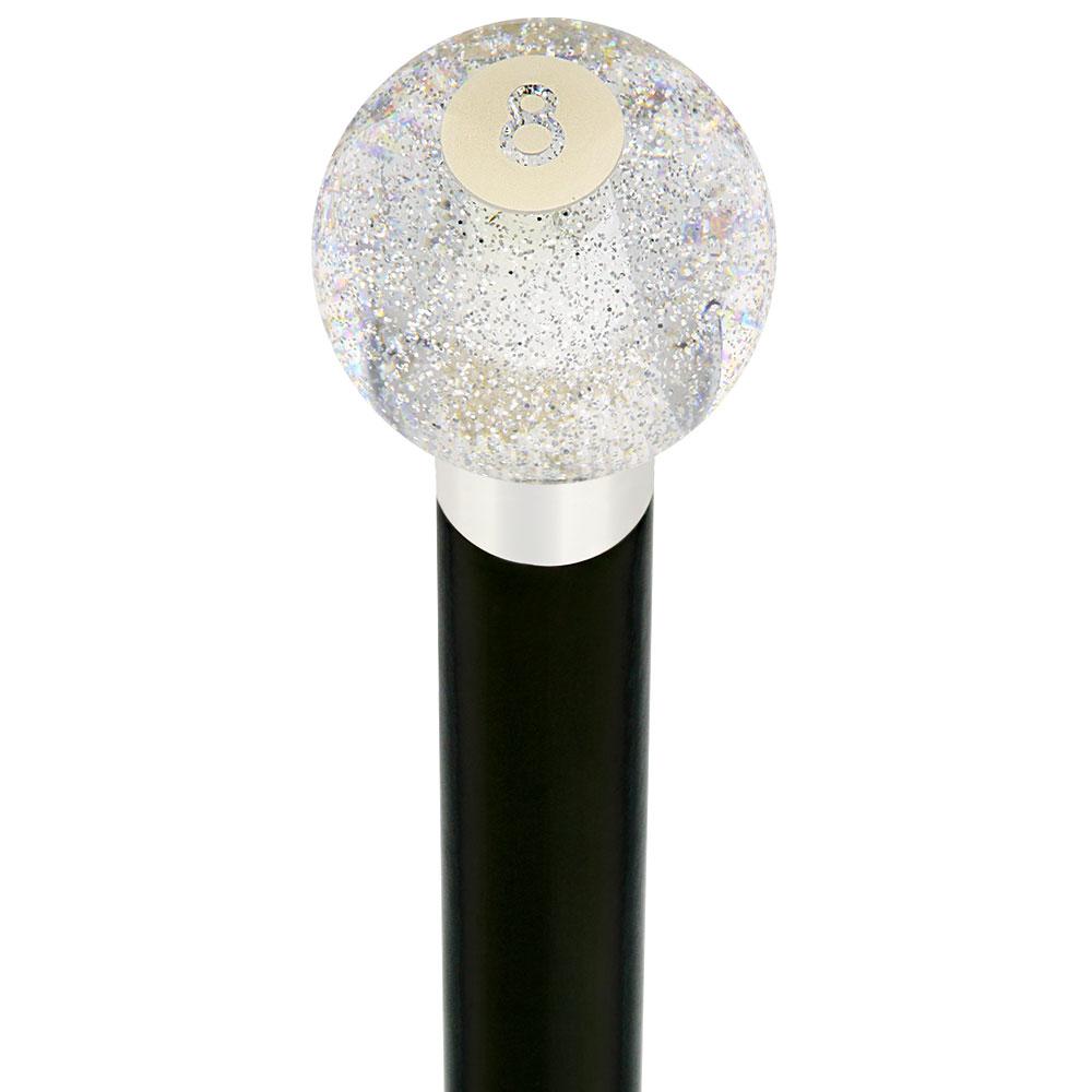 Royal Canes 8 Ball Clear Sparkle Round Knob Cane w/ Custom Wood Shaft & Collar