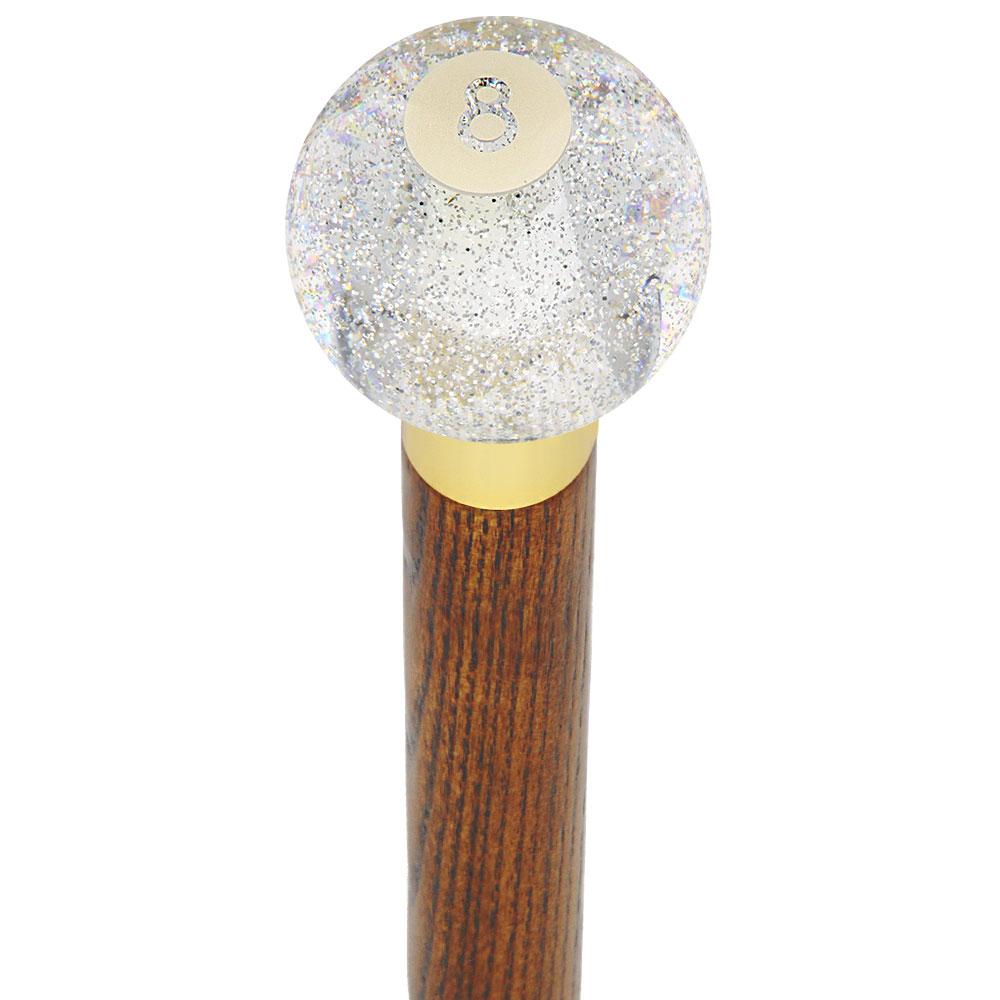 Royal Canes 8 Ball Clear Sparkle Round Knob Cane w/ Custom Wood Shaft & Collar