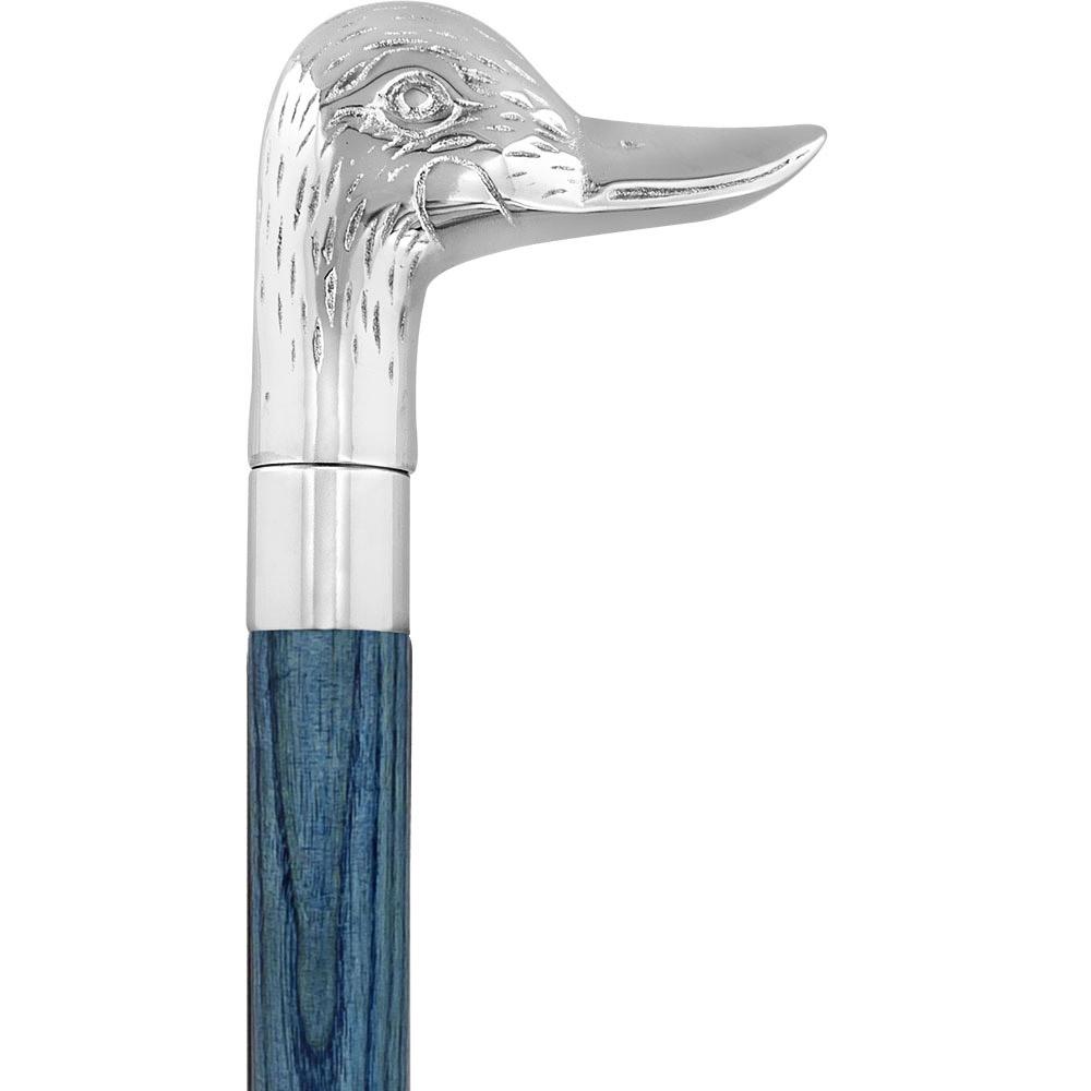 Royal Canes Chrome Plated Duck Handle Walking Cane w/ Custom Color Stained Ash Shaft & Collar