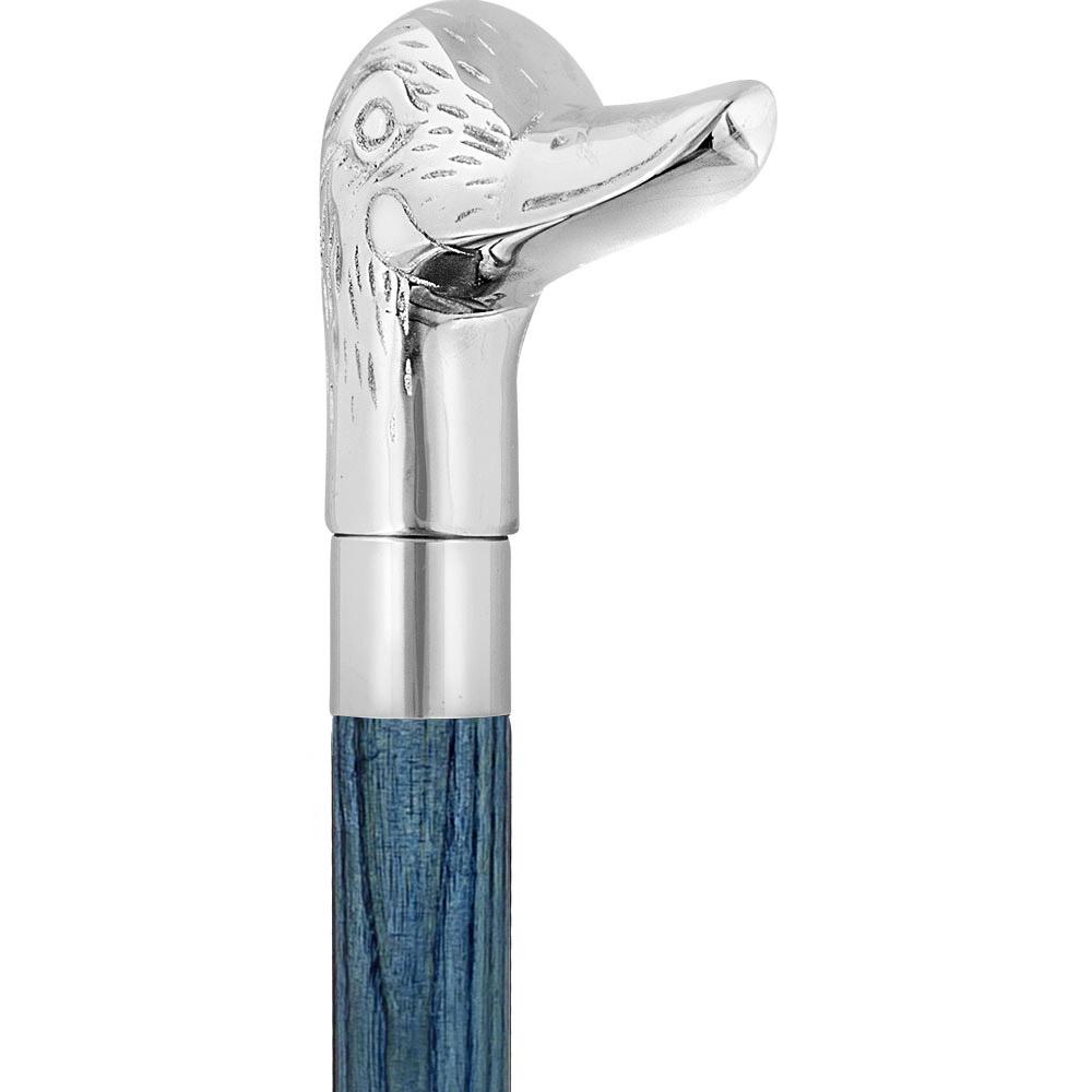 Royal Canes Chrome Plated Duck Handle Walking Cane w/ Custom Color Stained Ash Shaft & Collar