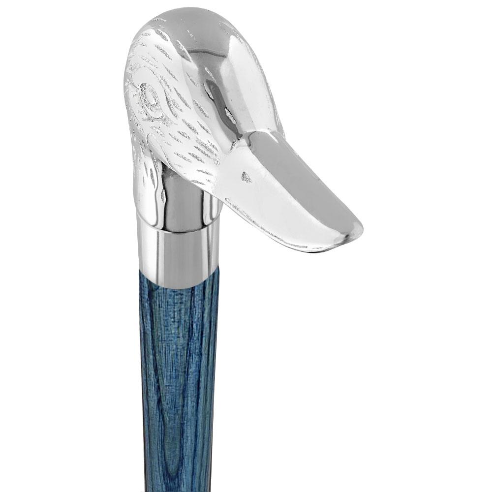 Royal Canes Chrome Plated Duck Handle Walking Cane w/ Custom Color Stained Ash Shaft & Collar